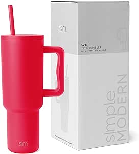 Simple Modern 40 oz Tumbler with Handle and Straw Lid | Insulated Cup Reusable Stainless Steel Water Bottle Travel Mug Cupholder Friendly | Gifts for Women Men Him Her | Trek Collection | Ember Red