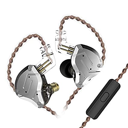 KZ (ZS10 Pro with Mic) 4BA 1DD 5 Driver in-Ear HiFi Metal Earphones with Stainless Steel Faceplate, 2 Pin Detachable Cable  Grey Black