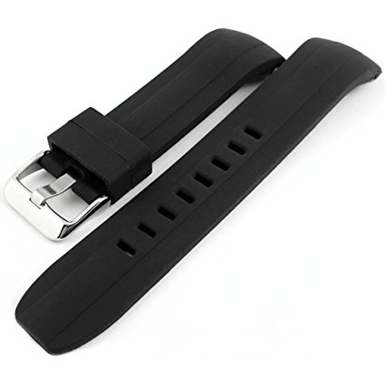 Black Curved End Silicone Rubber Watch Strap Band 22mm
