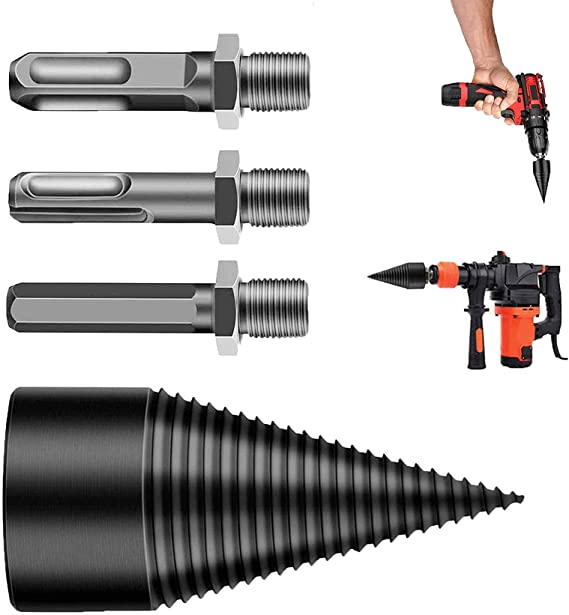 Removable Firewood Log Splitter Drill Bit, Wood Splitter Drill Bits, Heavy Duty Drill Screw Cone Driver for Hand Drill Stick-hex Square Round (32mm)