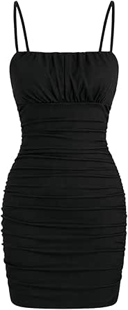 Milumia Women's Ruched Spaghetti Straps Backless Slim Fit Cami Short Dress