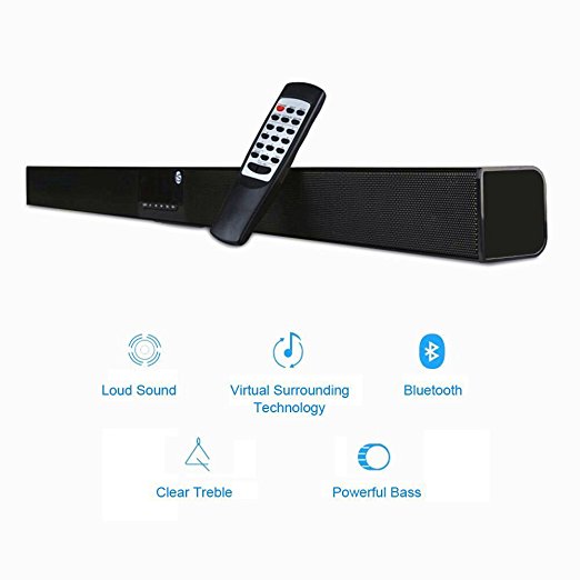 Soundbar for TV 40W (RMS), TRANSPEED 5EQ Mode Home Theater Speaker,2.0 Channel Bluetooth Sound Bar , Strong Bass, Al Metal Enclosed with Remote for TV/echo/phones/tablet/USB/SD Card playing, Mountable