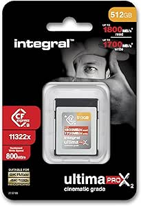 Integral 512GB CFexpress Memory Card Type B 2.0 8K RAW and 4K 120 FPS 1800MB/s Read 1700MB/s Write Speed Designed for the Cinematographer and Professional Photographer