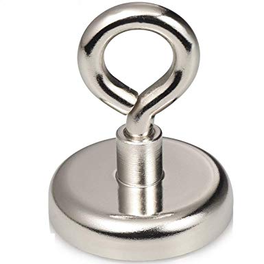 Aitsite 172LBS (78KG) Pulling Force Super Powerful Round Neodymium Magnet with Eyebolt Diameter 1.89"(48mm) X Thickness 0.47"(12mm) For Sciences, Industry,Fishing and Salvage (Diameter-48mm)