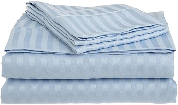 Luxury Hotel Collection Bedding Sheets Set 15" Deep Pocket 4 Piece 100% Egyptian Cotton 800 Thread Count - Smooth & Soft Sateen Weave - King Size, Light Blue Stripe