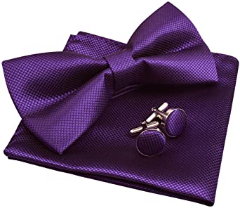Alizeal Mens Party Solid Color Bow Tie, Handkerchief and Cufflinks Set