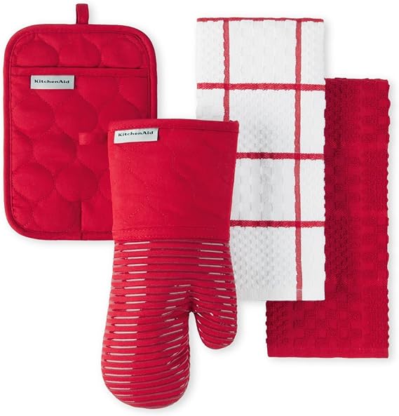 KitchenAid Onion Quilt KT OM PH Kitchen Towel, Oven Mitt & Potholder Set, Passion Red