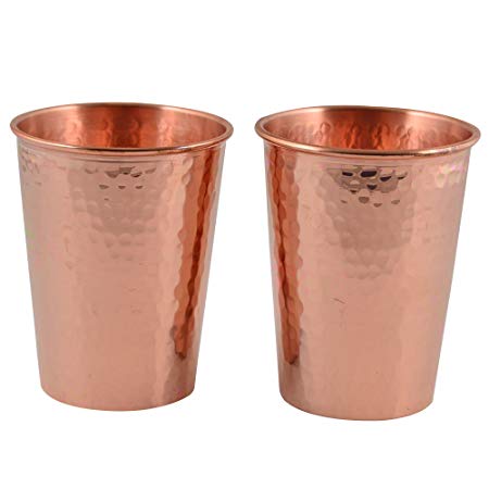 CopperBull Thickest Heaviest Hammered 1 mm Copper Tumbler Set for Water Moscow Mule Ayurvedic Healing,14 Oz (2X)