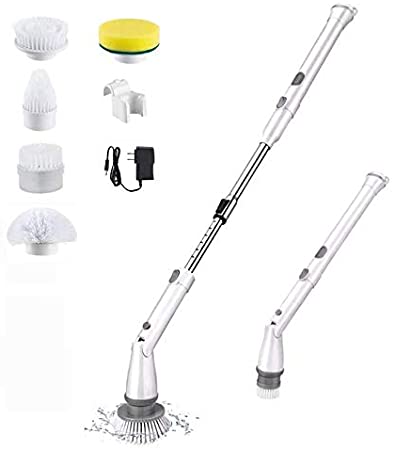 Electric Spin Scrubber, Cordless Spin Scrubber Cleaner with 4 brush Heads,Shower Cleaning Scrubber with Adjustable Extension Arm,spin brush for cleaning bathroom,kitchen,Bathtub,outdoor