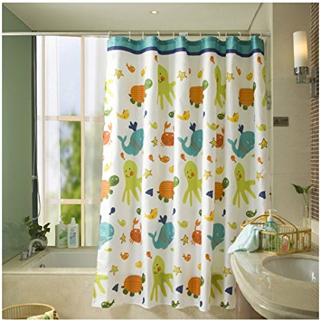 Sfoothome Animals Tortoise and Fish Printed Pattern ,Mildew Proof and Water Proof Polyester Fabric Shower Curtain for Bathroom (72 Inch By 72 Inch)