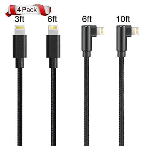Apple charger cable,Apple lightning usb cable, 90 Degree Lightning Cable for iPhone X/8/7/6/5 iPad Pack of 2(Black, 10ft)