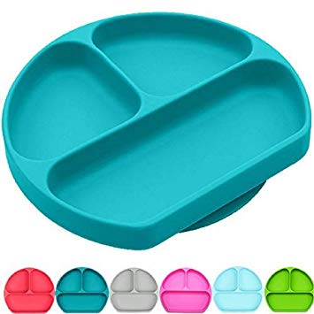 SiliKong Silicone Suction Plate for Toddlers | BPA Free, Microwave, Dishwasher and Oven Safe | Divided Baby Feeding Bowls Dishes for Kids and Infants (Turquoise)
