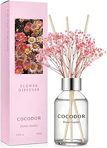 COCODOR Flower Reed Diffuser Set / 3.4oz / Flower Garden/Scent Diffuser with Sticks Home Fragrance Reed Diffuser for Bathroom Shelf Decor