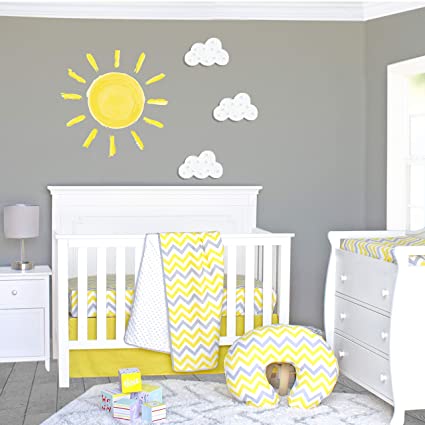Pam Grace Creations 3 Piece Sunshine Yellow and Gray Chevron Crib Bedding Set