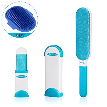 BeiYoYo Fur Remover for Pet Hair & Clothes Lint  Travel Size Brush, Reusable Self-cleaning Base And Reinforced Handle (3 Pack)