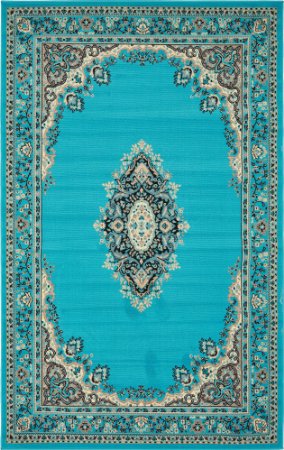 Traditional 5 feet by 8 feet (5' x 8') Mashad Turquoise Shed Free Easy to Clean Stain Resistant Area Rug