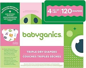 Babyganics Size 4, 120 count, Absorbent, Breathable, Triple Dry Protection Diapers