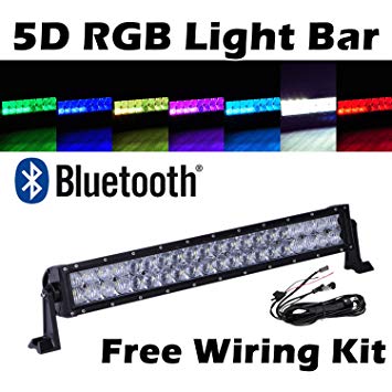 Omotor 5D 22 Inch RGB Cree Led Work Light Bar APP Bluetooth Control Strobe Multicolor Spot Flood Combo Beam (RGB-5D)