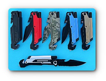 Grizzly Bone SK-61 6-in-1 Survival Tactical Pocket Folding Knife with Seatbelt Cutter, Glass Breaker, Fire Starter, LED Light & Bottle Opener; Great for the Hunting, Hiking, Outdoor and Camping World; 420 Stainless Steel & Lifetime Warranty