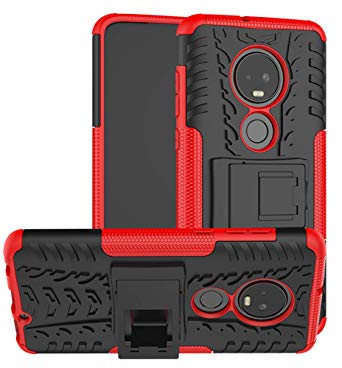 Moto G7 Case, Yiakeng Dual Layer Shockproof Wallet Slim Protective with Kickstand Hard Phone Cases Cover for Motorola Moto G7/G7 Plus (Red)