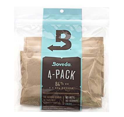 Boveda 84% RH 2-Way Humidity for Cigar Humidor Seasoning, 4-Pack, 60 Gram Packets (Humidifier/Dehumidifier)–by Boveda Inc.