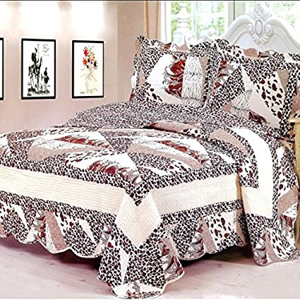 New Reversible 3PC Quilt Coverlet 100% Cotton Full Size Bedspread (Leopard)