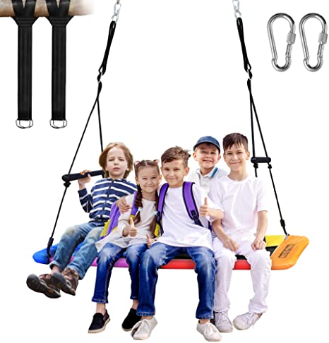 Newtion 1000lbs Giant 60" Platform Tree Swing for Kids and Adults with 2 Handles, Durable Steel Frame, 2 Handles, 2 Hanging Straps, 2 Carabiners for Outdoor Indoor Tree, Porch, Backyard, Playground