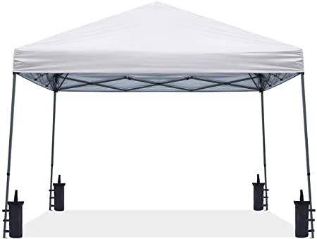 ABCCANOPY Portable Pop Up Canopy Slant Leg 10x10 Compact Instant Shelter Outdoor Canopy Tent with Compact Wheeled Bag, White