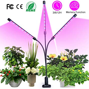 Semai Grow Light, 30W LED Grow Lamp Bulbs Plant Lights Full Spectrum, Auto ON & Off with 3/6/12H Timer 5 Dimmable Levels Clip-On Desk Grow Lamp, Triple Head Adjustable for Indoor Plants