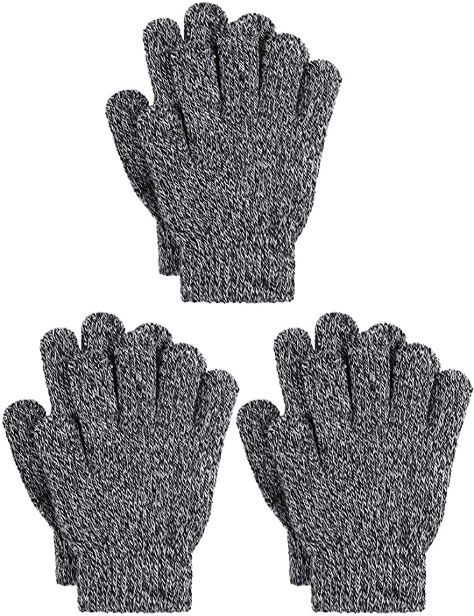 Cooraby 3 Pairs Kid's Winter Gloves Thick Cashmere Warm Knitted Gloves Children Cold Weather Gloves