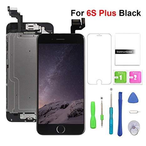for iPhone 6s Plus Screen Replacement LCD Display & Touch Screen Digitizer Replacement with Frame Spare Parts (Home Button，Front Camera, Sensor Flex, Earpiece Speaker)   Repair Tools (5.5'' Black)