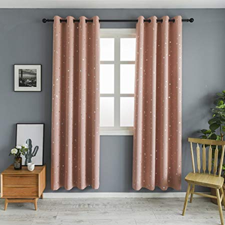 Mangata Casa Blackout Curtains With Night Sky Twinkle Star kids,Thermal Insulated Grommet Bedroom Drapes 240gsm(Salmon,52x96in)