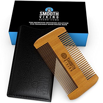 Beard and Mustache Comb for Men - Facial Hair Grooming Tool - Made With Fine Tooth Sandalwood for Easy Styling & Maintenance - Dual Action Design   Pocket & Wallet Size for Travel - Smooth Viking