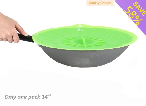 Silicone Lids 14 '' LFGB 100% Food Grade Premium Food Grade Pot Bowl Covers Microwave Covers Pan Covers Skillet Pan Lids Super Kitchen (ONLY one pack 14 '' green)