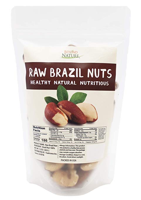 Beyond Nature Raw Brazil Nuts - Whole, Unsalted, No Shell, Superior to Organic, Premium Healthy Snack Food, High Source of Protein, Vitamins & Minerals - Resealable Bag 12 oz (Pack of 2)