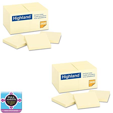 Highland Notes, 3 x 3-inches, Yellow, 48-Pads/Pack Bundle with Full Adhesive Notes, 3 in x 3 in (25 Sheets)