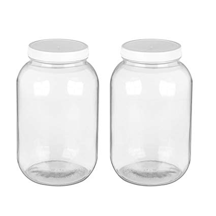2 pack 1 Gallon Glass Jar,Clear Glass Gallon Bottle with Plastic Lid. BPA-Free Dishwasher Safe Kombucha Jar, for Fermenting,Kefir,Storing and Canning.