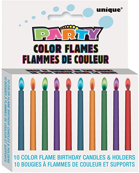 Color Flame Birthday Candles and Holders, 10ct