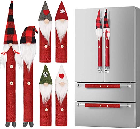 D-FantiX Gnome Christmas Refrigerator Handle Covers Set of 8, Adorable Swedish Tomte Kitchen Appliance Handle Covers Microwave Oven Dishwasher Fridge Door Handle Covers Protector Christmas Decorations