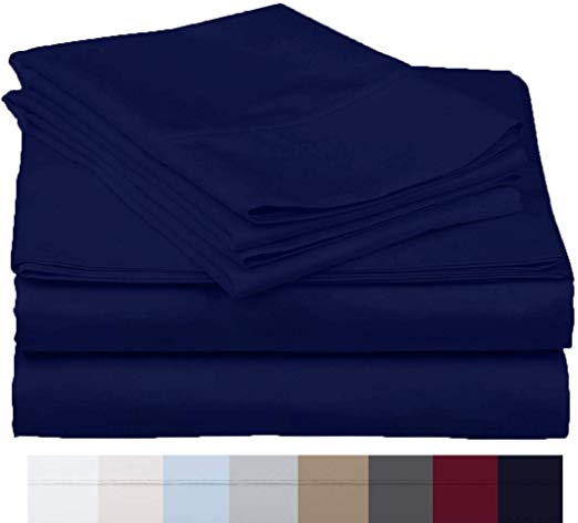 The Bishop Cotton 100% Egyptian Cotton 800 Thread Count 4 PC Solid Pattern Bed Sheet Set Italian Finish True Luxury Hotel Collection Fits Up to 16 Inches Deep Pocket (Queen, Medium Blue).