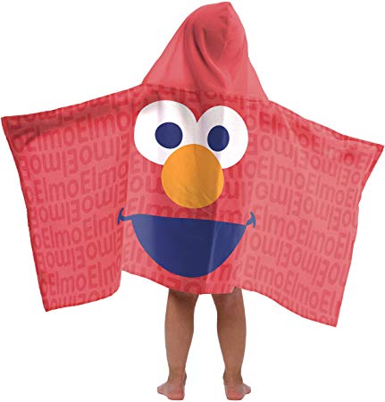 Jay Franco Sesame Street Super Soft & Absorbent Kids Hooded Bath/Pool/Beach Towel, Featuring Elmo - Fade Resistant Cotton Terry Towel, 22.5" Inch x 51" Inch (Official Sesame Street Product)
