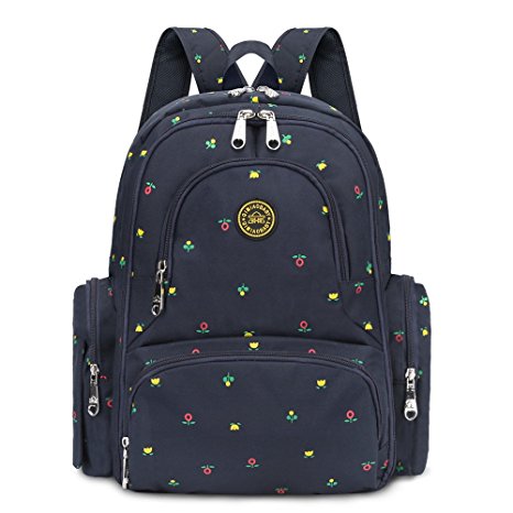 Best Deal--S-ZONE Baby Diaper Bag Travel Backpack Organizer with Changing Pad and Stroller Straps(Dark Blue Flower Print)