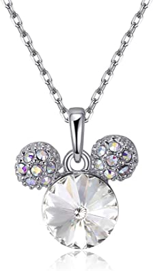 Mickey Mouse Pendant Necklace,Made with Swarovski Crystal for Women and Girls Jewelry Gift，16 2“