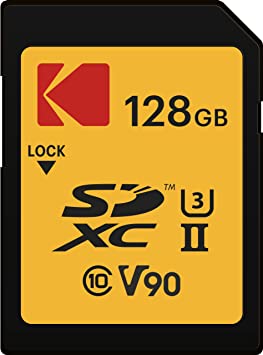 Kodak 128GB UHS-II U3 V90 Ultra Pro SDXC Memory Card - Up to 3000MB/s Read Speed and 270MB/s Write Speed