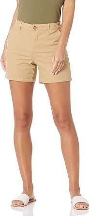 Amazon Essentials Women's Mid-Rise Slim 5 Inch Inseam Khaki Short (Available in Straight and Curvy Fits)