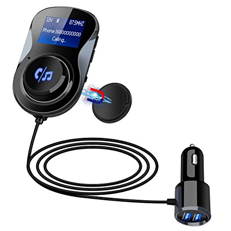 FM Transmitter for Car,ELEGIANT Bluetooth FM Transmitter Radio Adapter Hands-free Car Kit with 1.4 Inch Display,Supports TF Card Slot & Dual USB Charging Ports,Safe Driving with One Key Control -Black