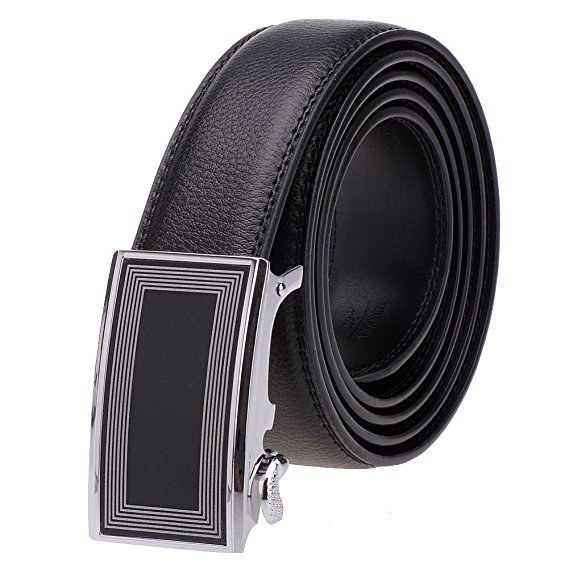 Vbiger Men's Leather Belt Sliding Buckle 35mm Ratchet Belt Black