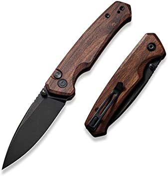 CIVIVI Altus Pocket Folding Knife with Button Lock and Thumb Stud Opener, 2.97" Nitro-V Black Stonewashed Blade Cuibourtia Wood Handle C20076-3