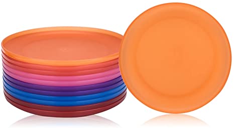 Unbreakable and Reusable 9,75-inch Plastic Dinner Plates, Set of 12 Bright Color, Microwave/Dishwasher Safe, BPA Free