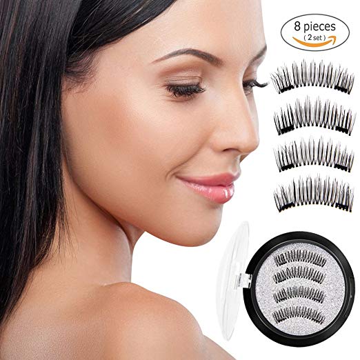 Best Magnetic False Eyelashes Premium Dual Magnets Natural False Eyelashes 3D Reusable Full Eye Fake Lashes Extensions ( 8Pcs/ 2pair )